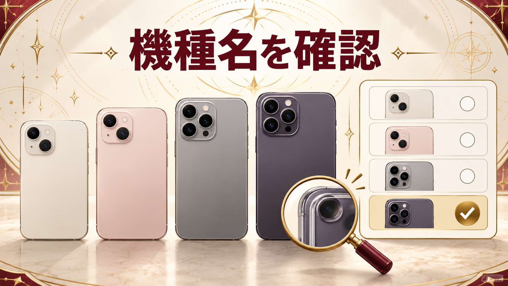 iPhoneケースを購入する前に、端末の機種名とカメラ周りの形状を確認するイメージ